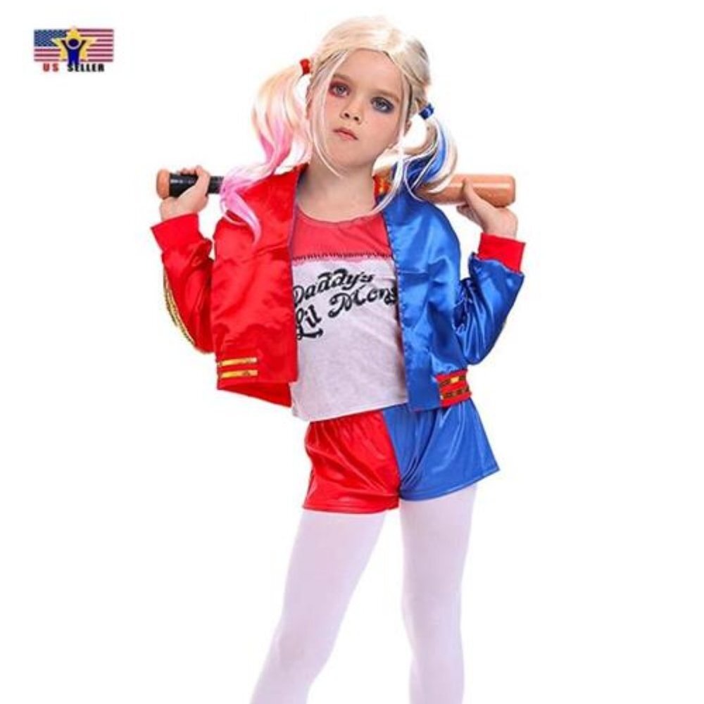 Halloween Suicide Squad Harley Quinn Cosplay Dress Kids Costume Kit Size…